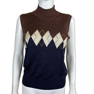 Vintage Evan Picone Women's Size L Argyle Silk Knit Sweater Turtleneck Vest
